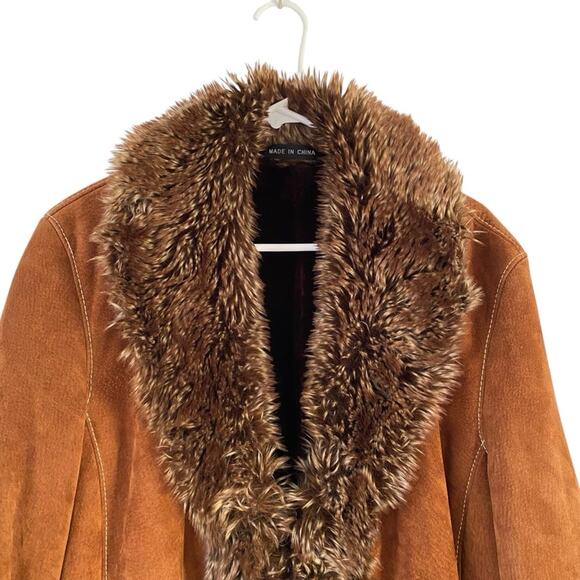 Wilsons Leather Pelle Studio Penny Lane Long Brown Suede Faux Fur Coat size XL - Picture 2 of 11